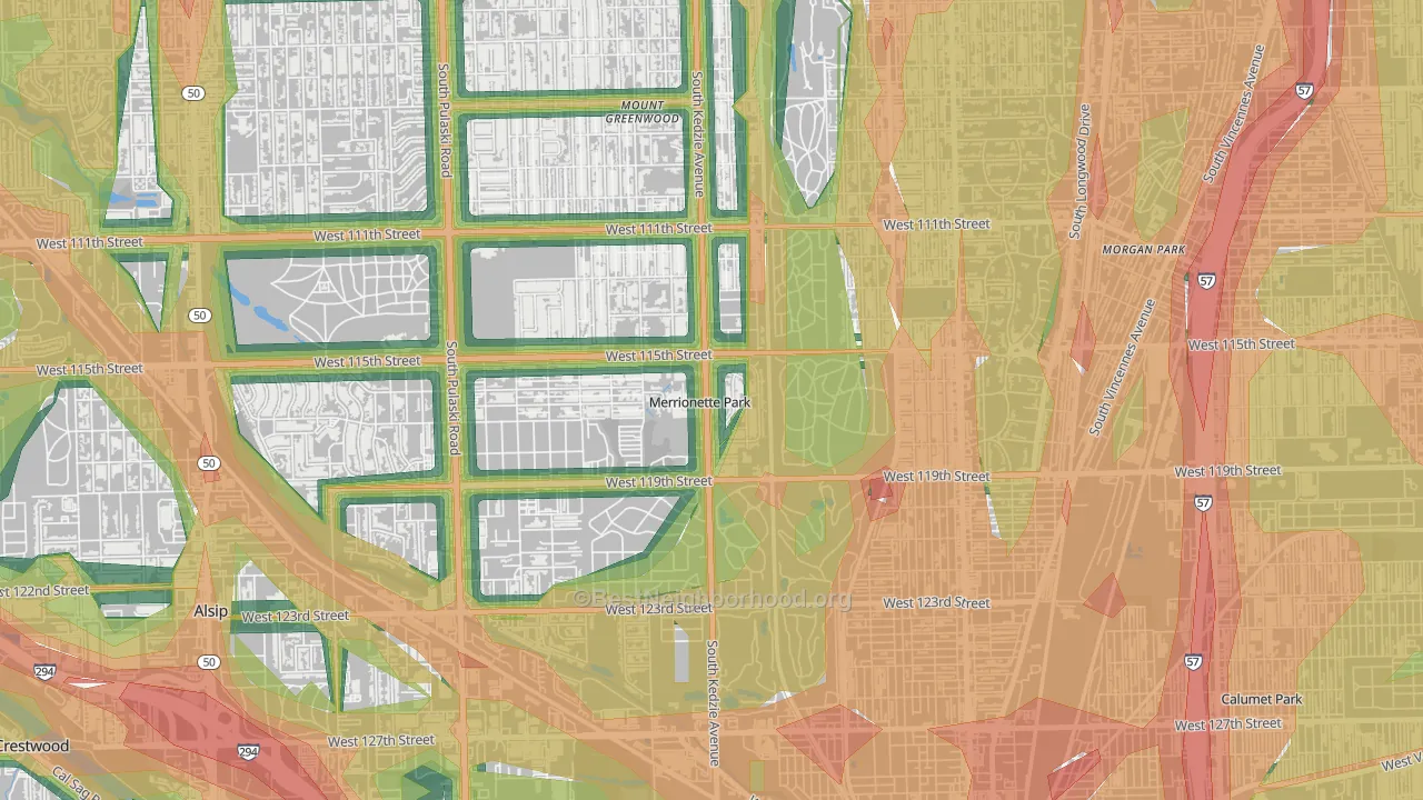 Merrionette Park, IL Map of Noise Levels in Merrionette Park