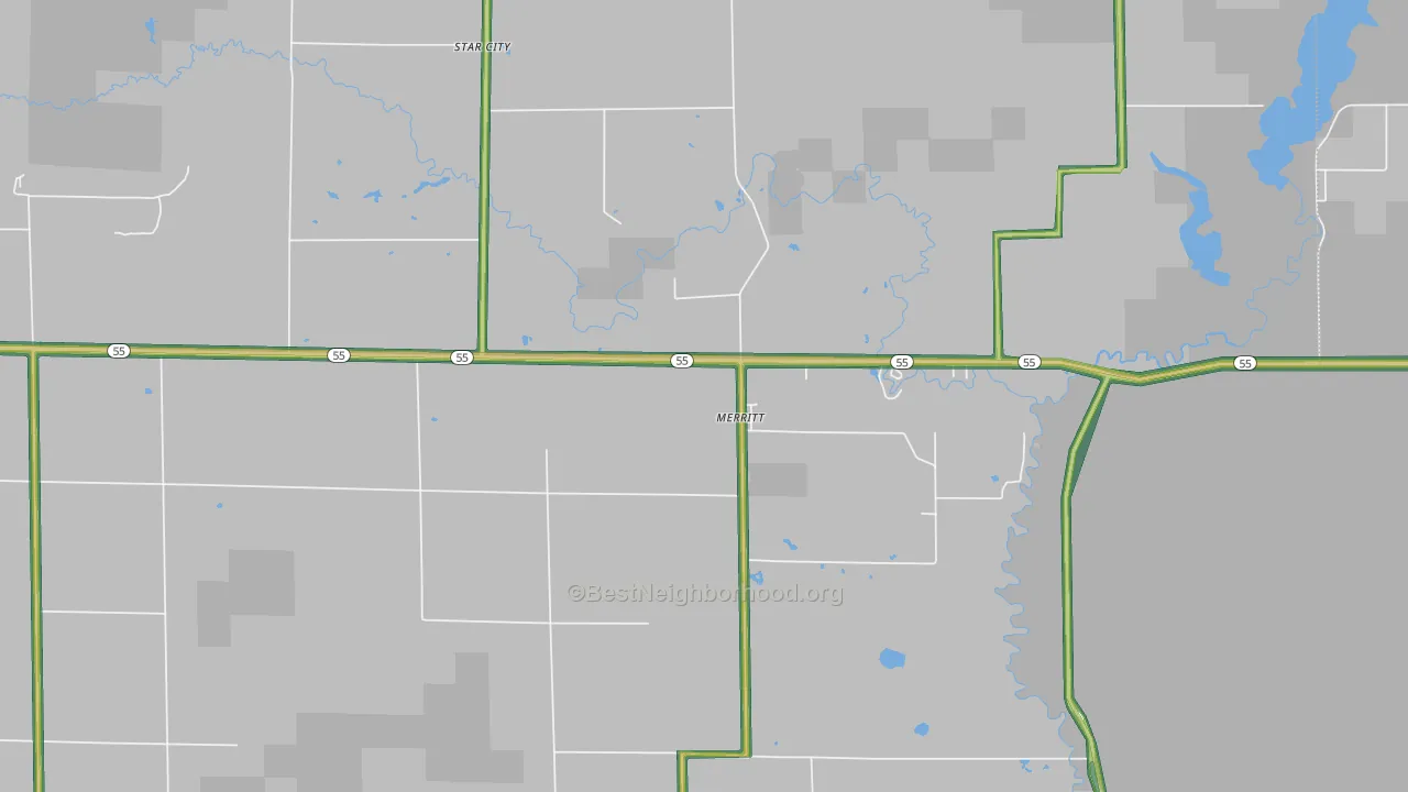 Merritt, MI Map of Noise Levels in Merritt