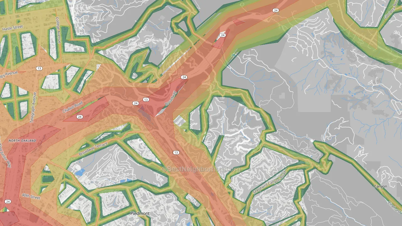 Merriwood, Oakland, CA Map of Noise Levels in Merriwood