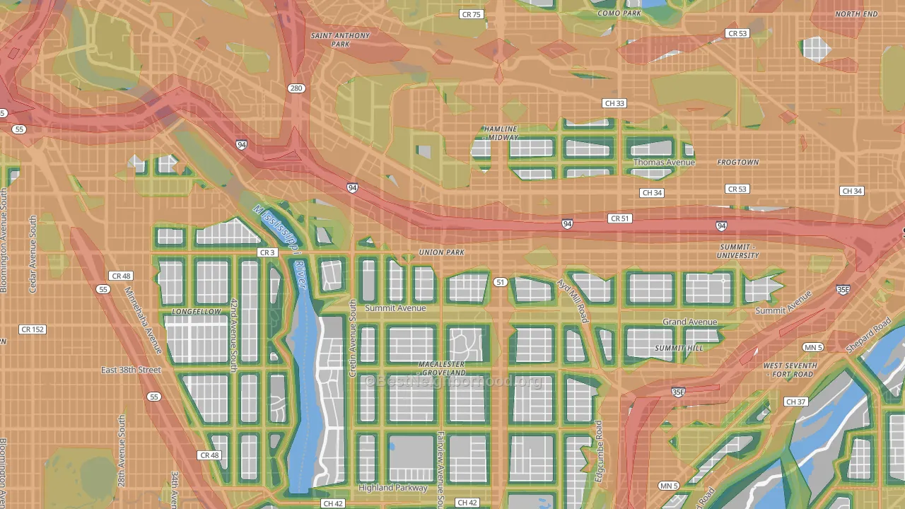 Merrlam Park, St. Paul, MN Map of Noise Levels in Merrlam Park