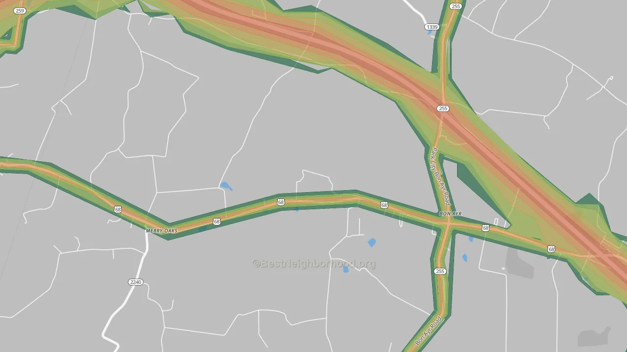 Merry Oaks, KY Map of Noise Levels in Merry Oaks