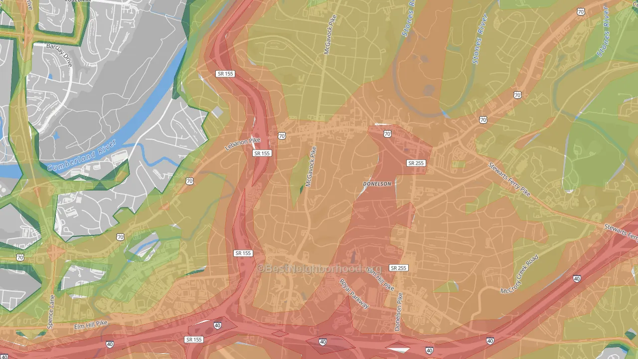 Merry Oaks, Nashville, TN Map of Noise Levels in Merry Oaks