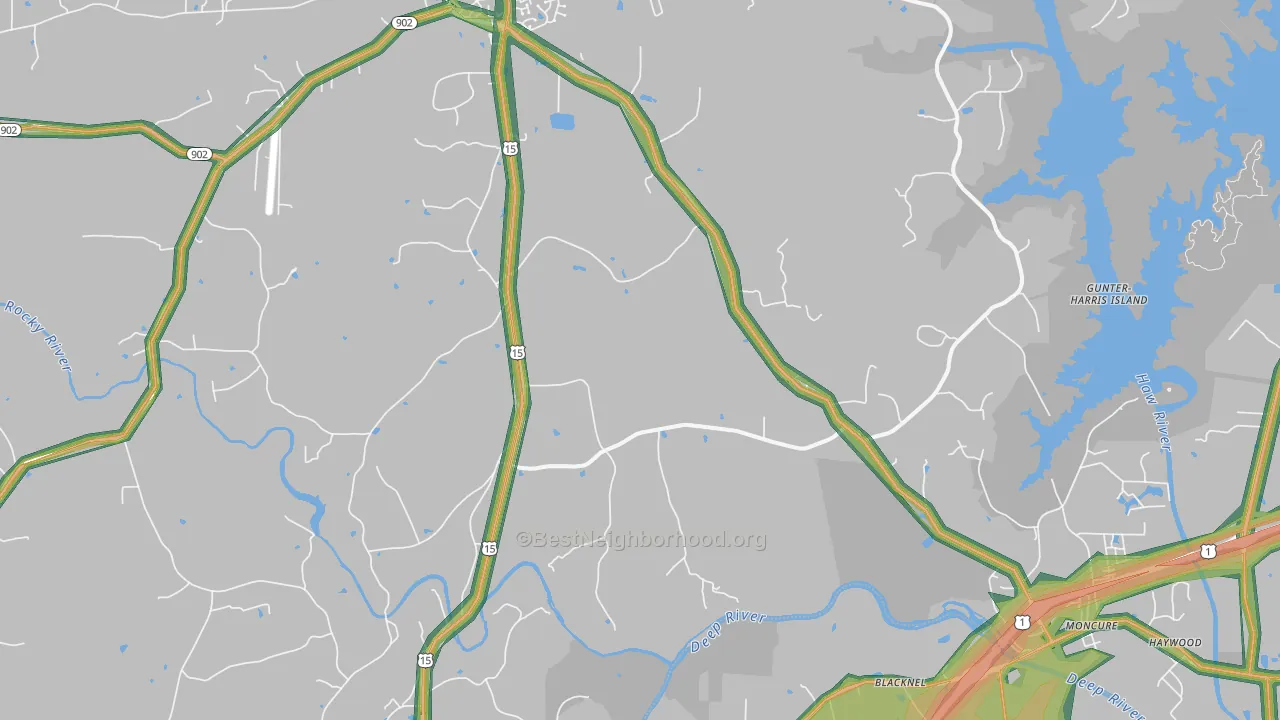 Merry Oaks, NC Map of Noise Levels in Merry Oaks