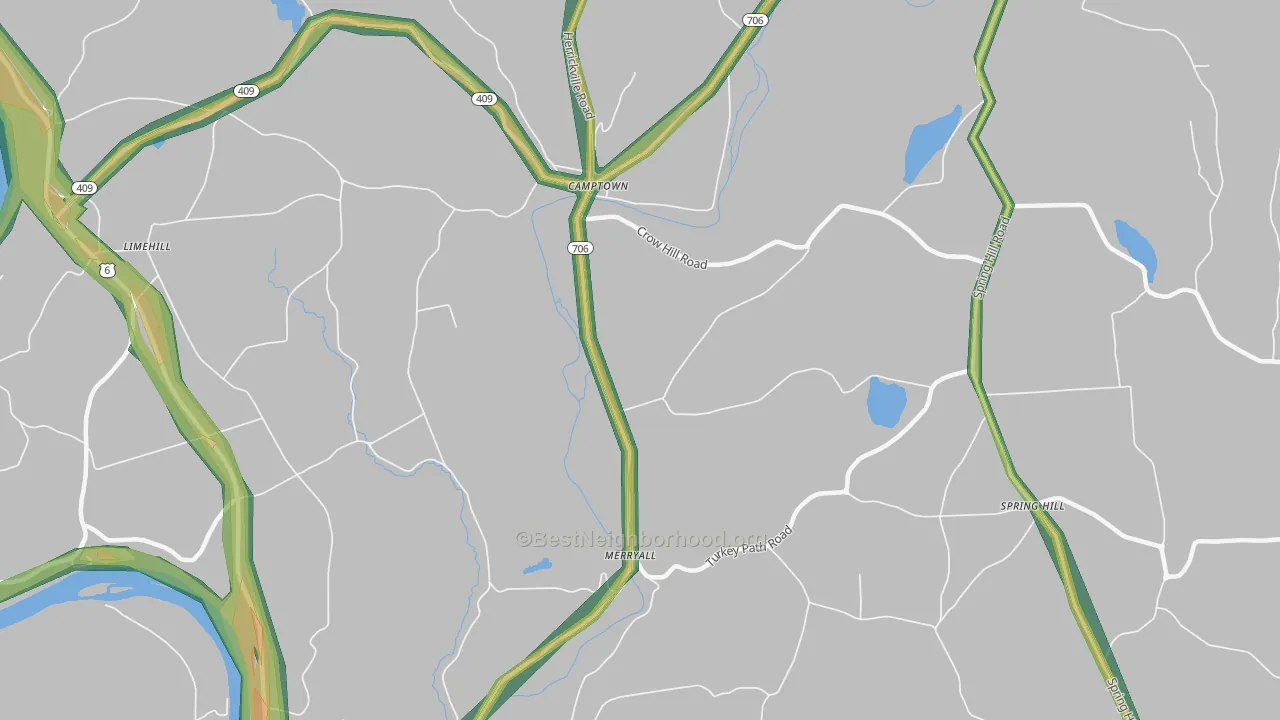 Merryall, PA Map of Noise Levels in Merryall