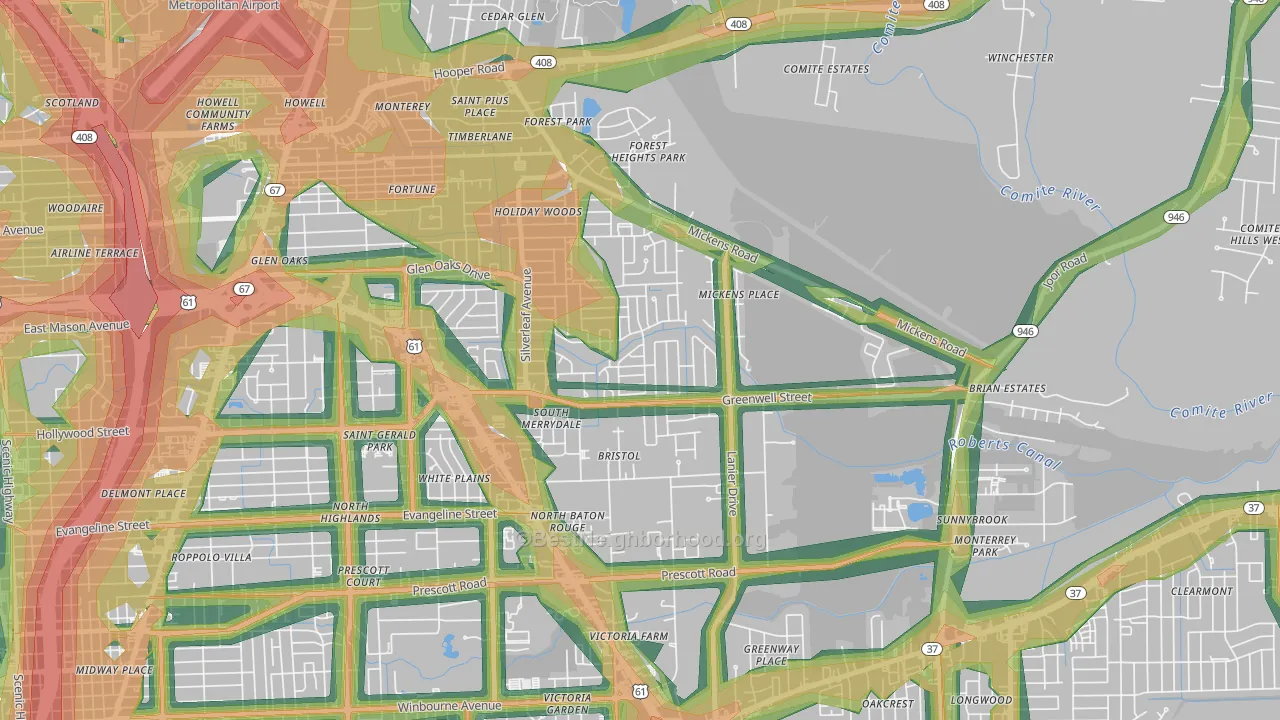Merrydale, LA Map of Noise Levels in Merrydale
