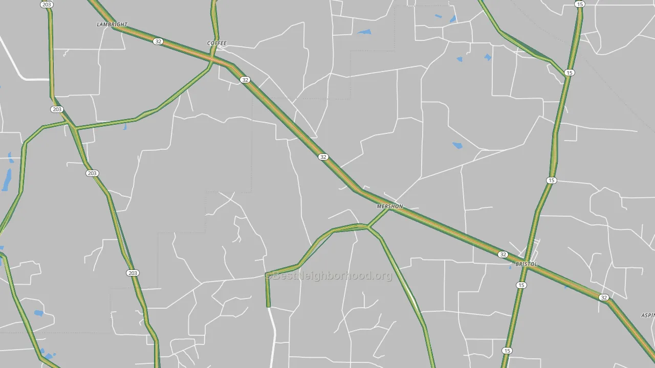 Mershon, GA Map of Noise Levels in Mershon