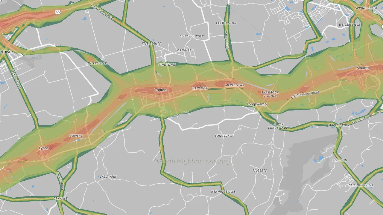 Mertztown, PA Map of Noise Levels in Mertztown