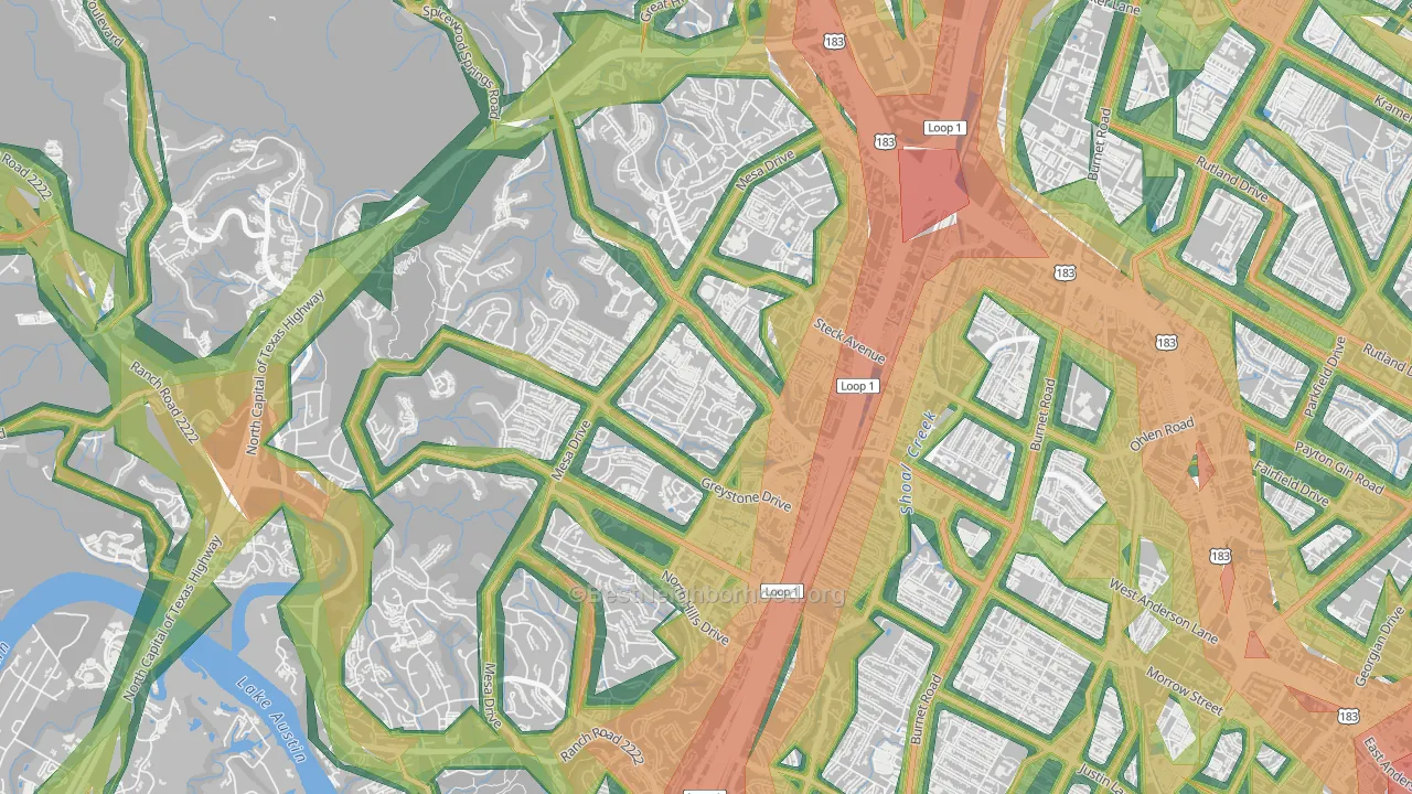 Mesa Forest, Austin, TX Map of Noise Levels in Mesa Forest