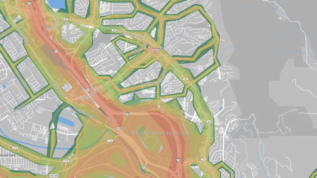 Mesa Hills, El Paso, TX Map of Noise Levels in Mesa Hills