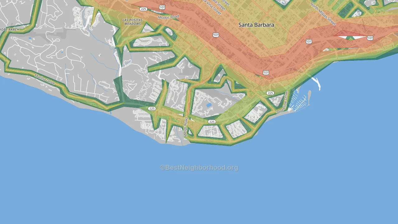 Mesa, Santa Barbara, CA Map of Noise Levels in Mesa