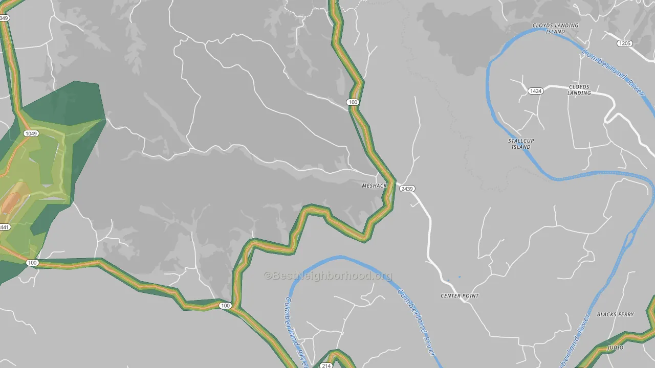 Meshack, KY Map of Noise Levels in Meshack