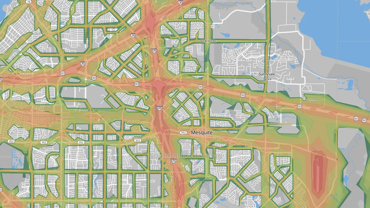 Mesquite, TX Map of Noise Levels in Mesquite