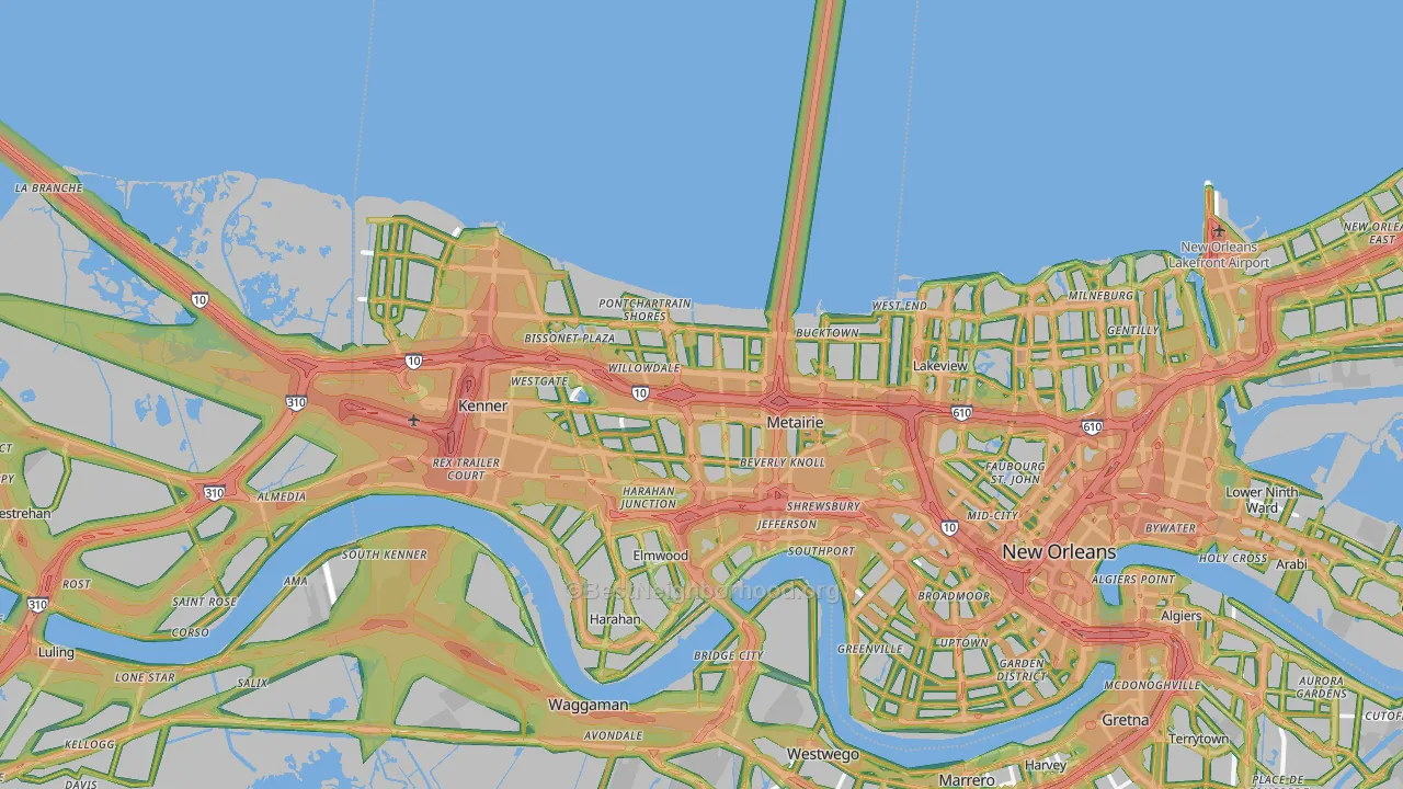 Metairie, LA Map of Noise Levels in Metairie
