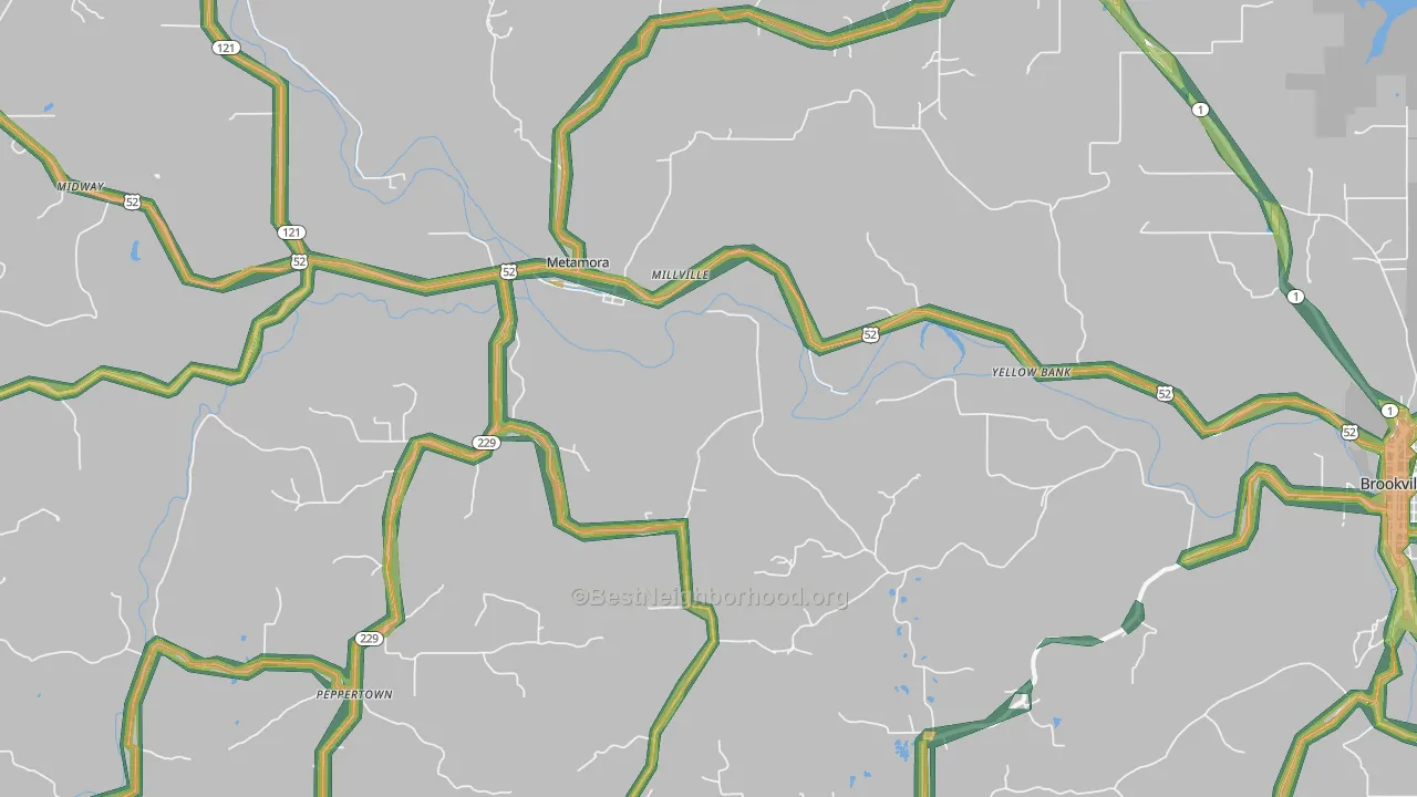 Metamora, IN Map of Noise Levels in Metamora