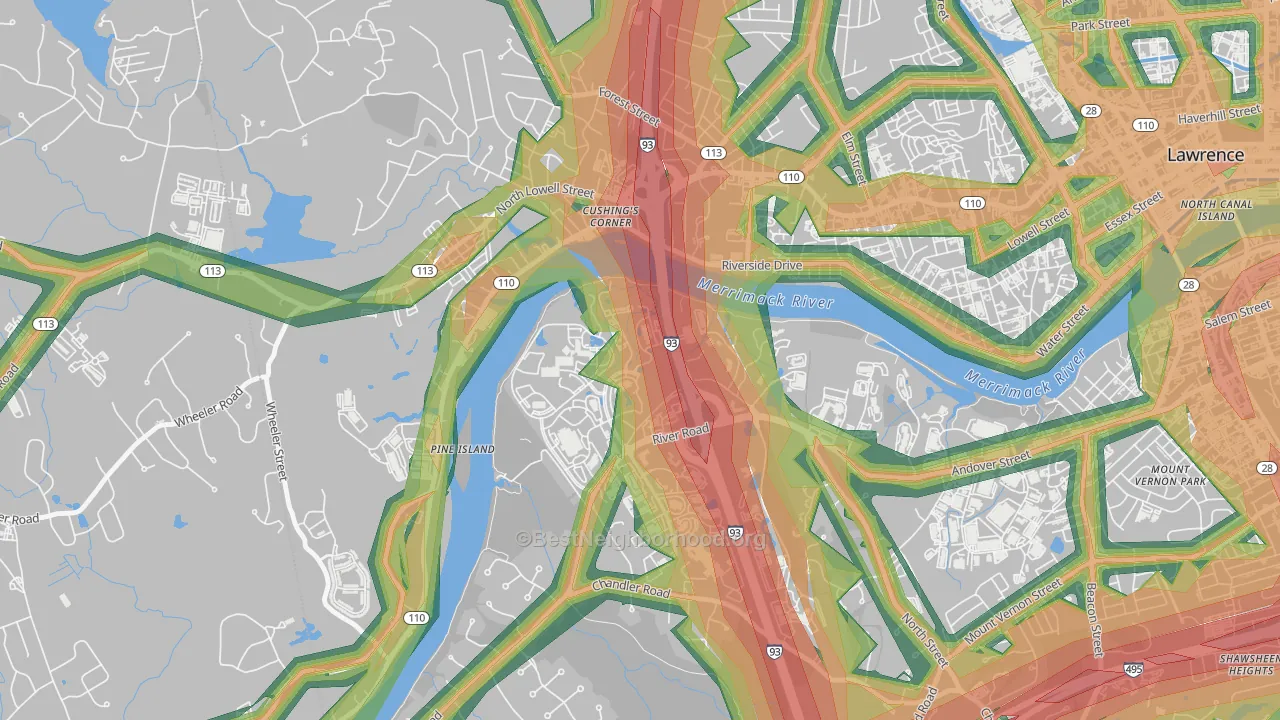 Methuen, MA Map of Noise Levels in Methuen