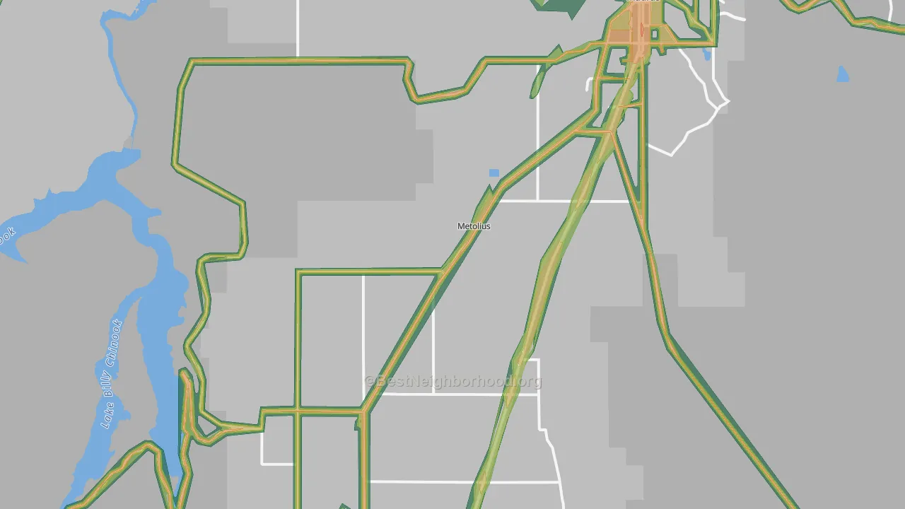 Metolius, OR Map of Noise Levels in Metolius