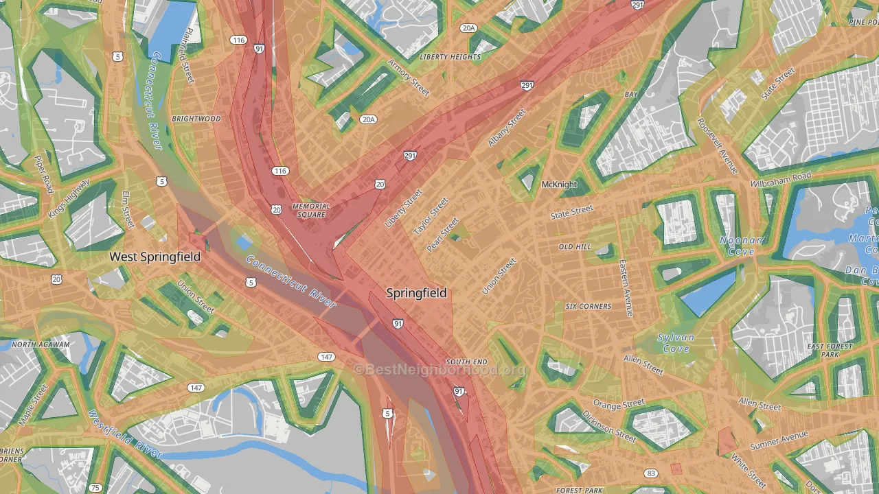 Metro Center, Springfield, MA Map of Noise Levels in Metro Center