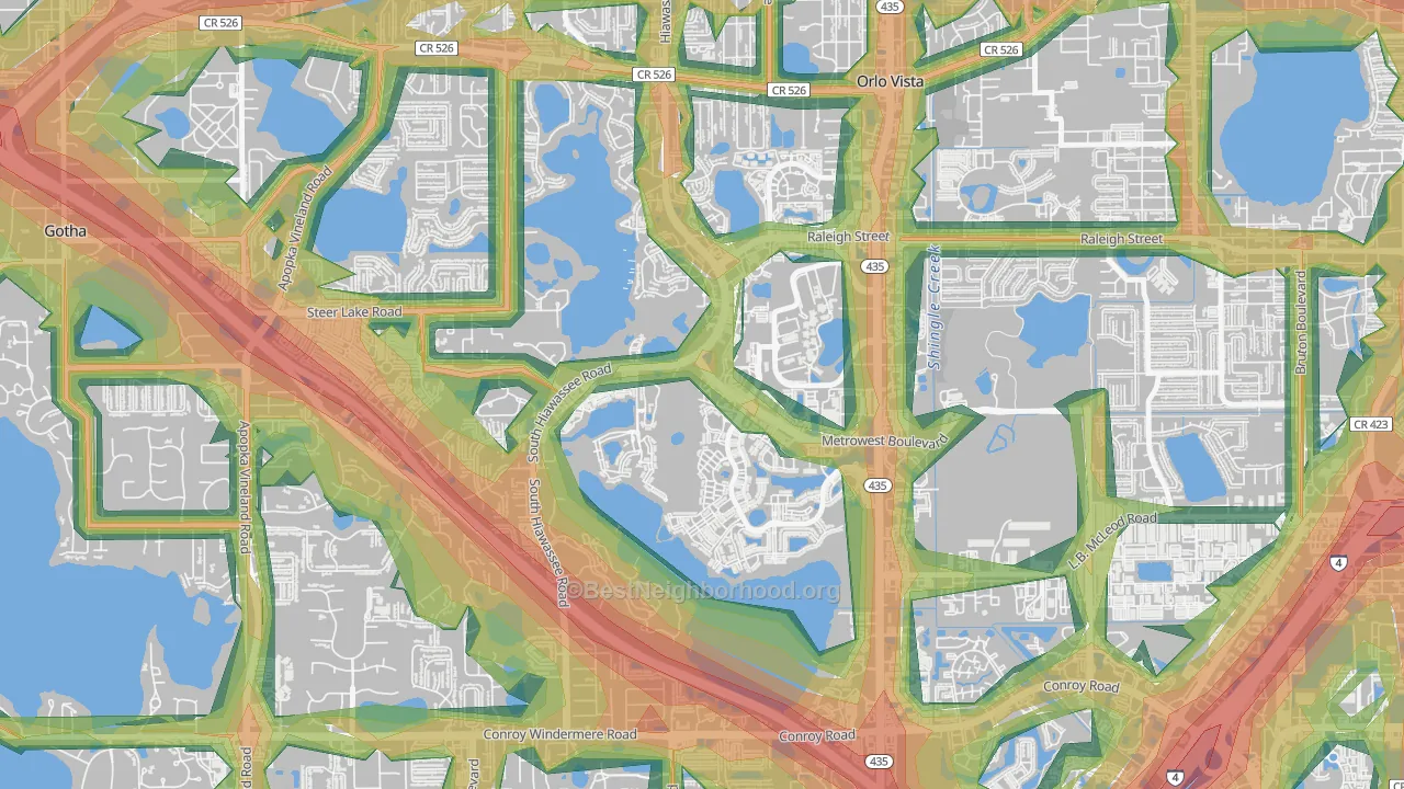 Metro West, Orlando, FL Map of Noise Levels in Metro West