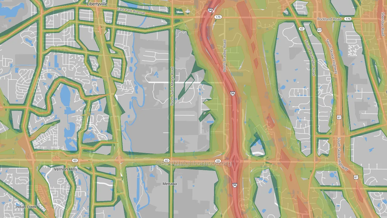 Mettawa, IL Map of Noise Levels in Mettawa
