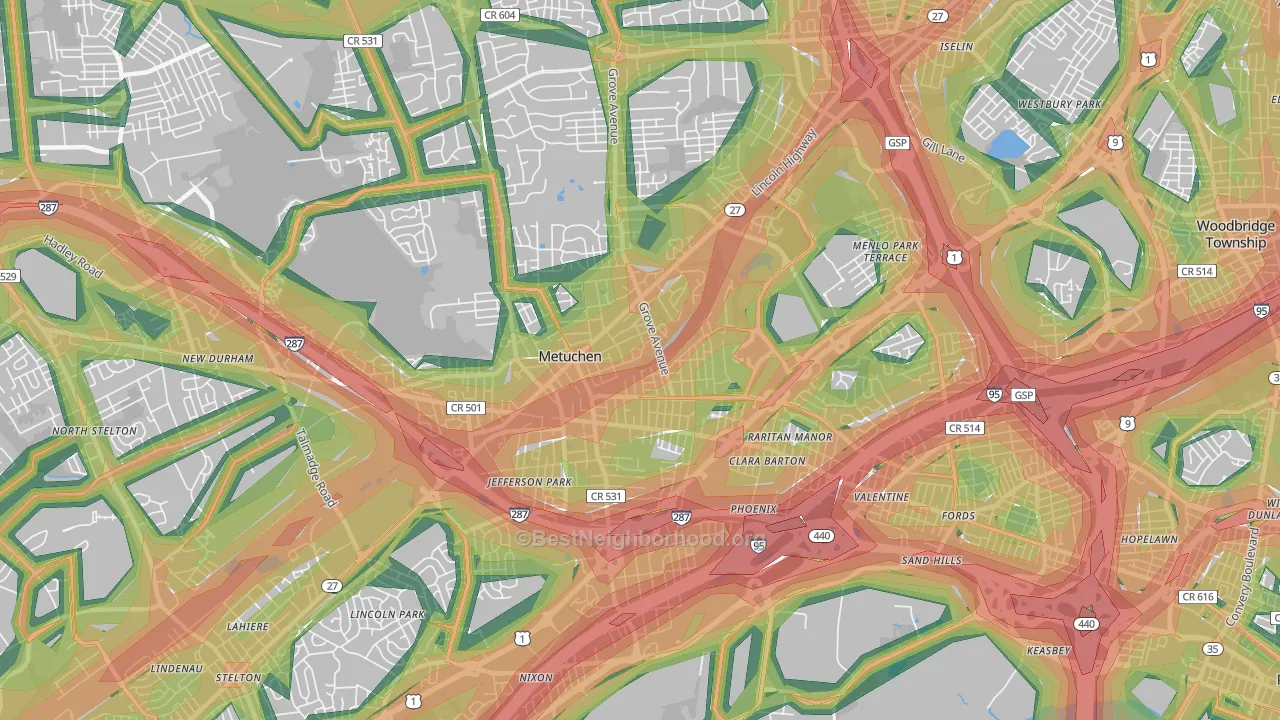 Metuchen, NJ Map of Noise Levels in Metuchen