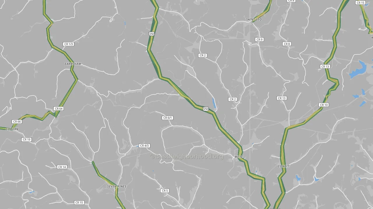Metz, WV Map of Noise Levels in Metz