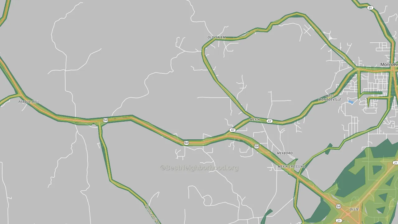 Mexia, AL Map of Noise Levels in Mexia