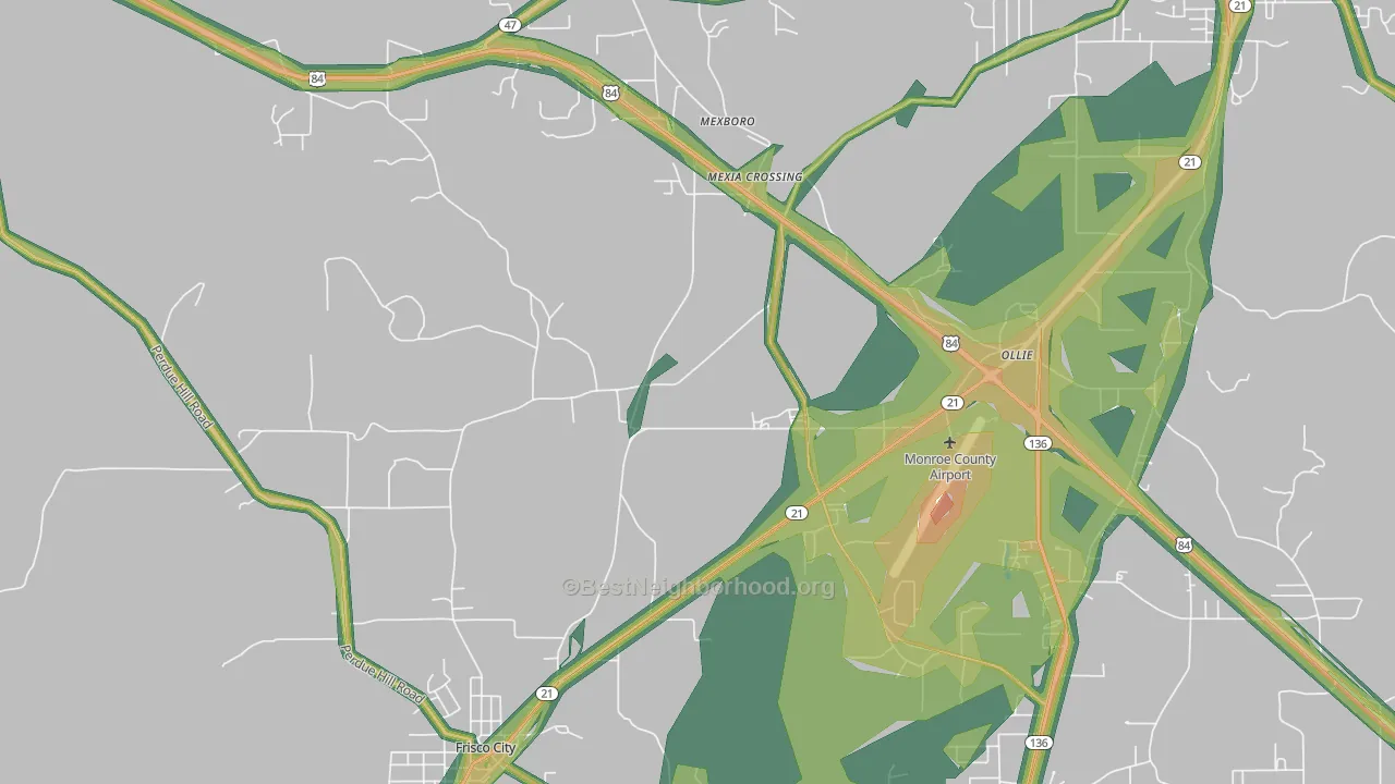 Mexia Crossing, AL Map of Noise Levels in Mexia Crossing
