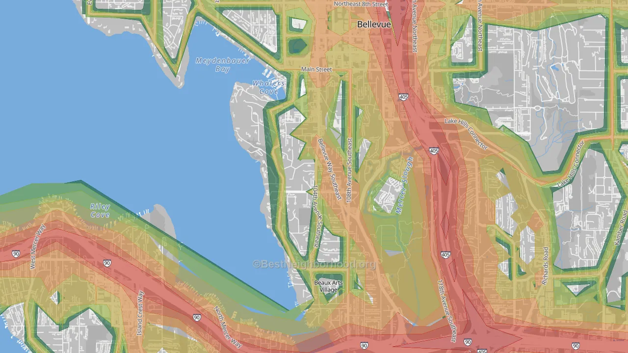 Meydenbauer, Bellevue, WA Map of Noise Levels in Meydenbauer
