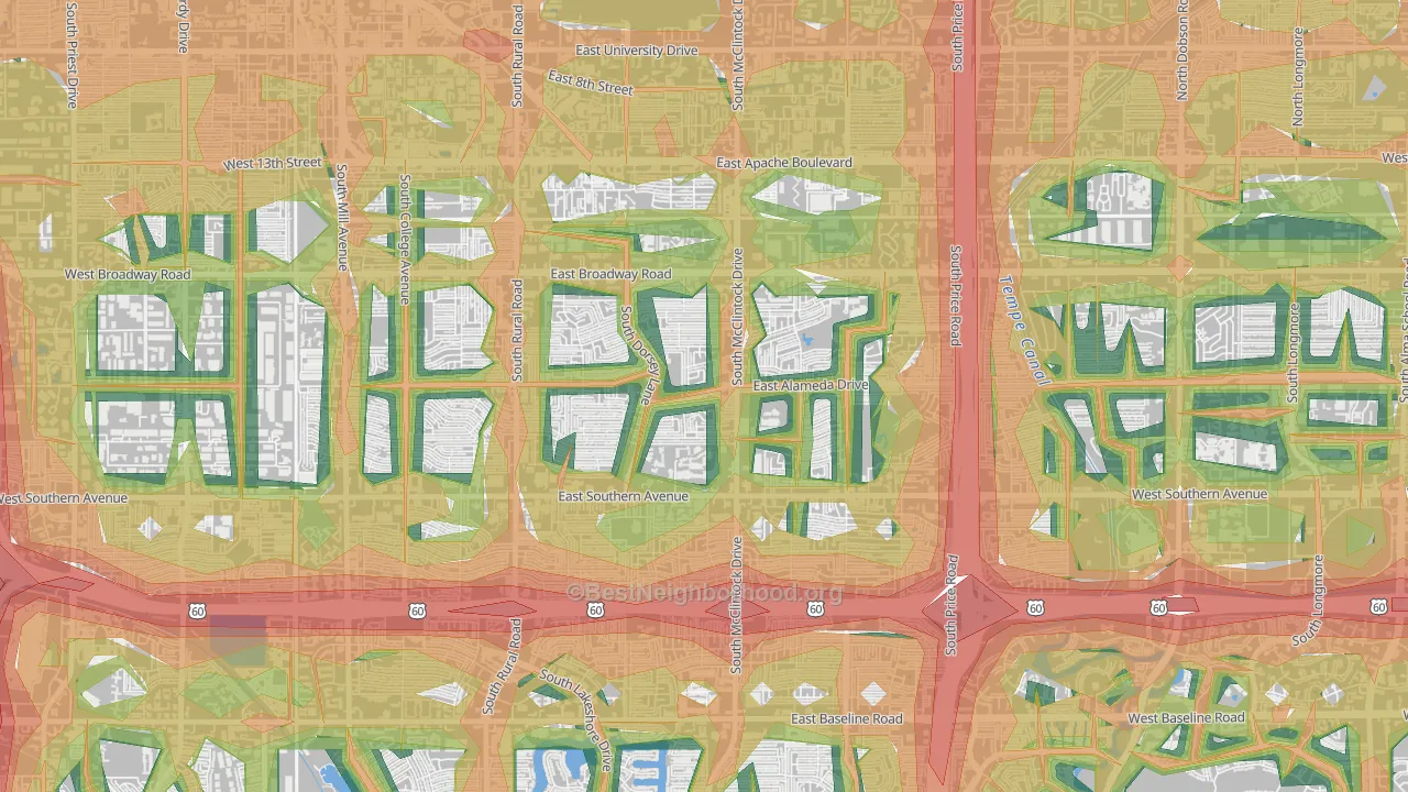 Meyer Park, Tempe, AZ Map of Noise Levels in Meyer Park