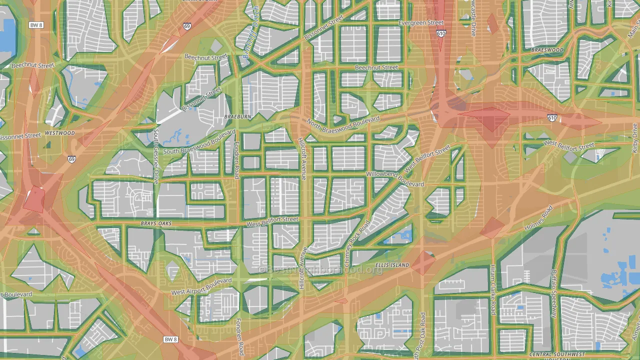 Meyerland, Houston, TX Map of Noise Levels in Meyerland