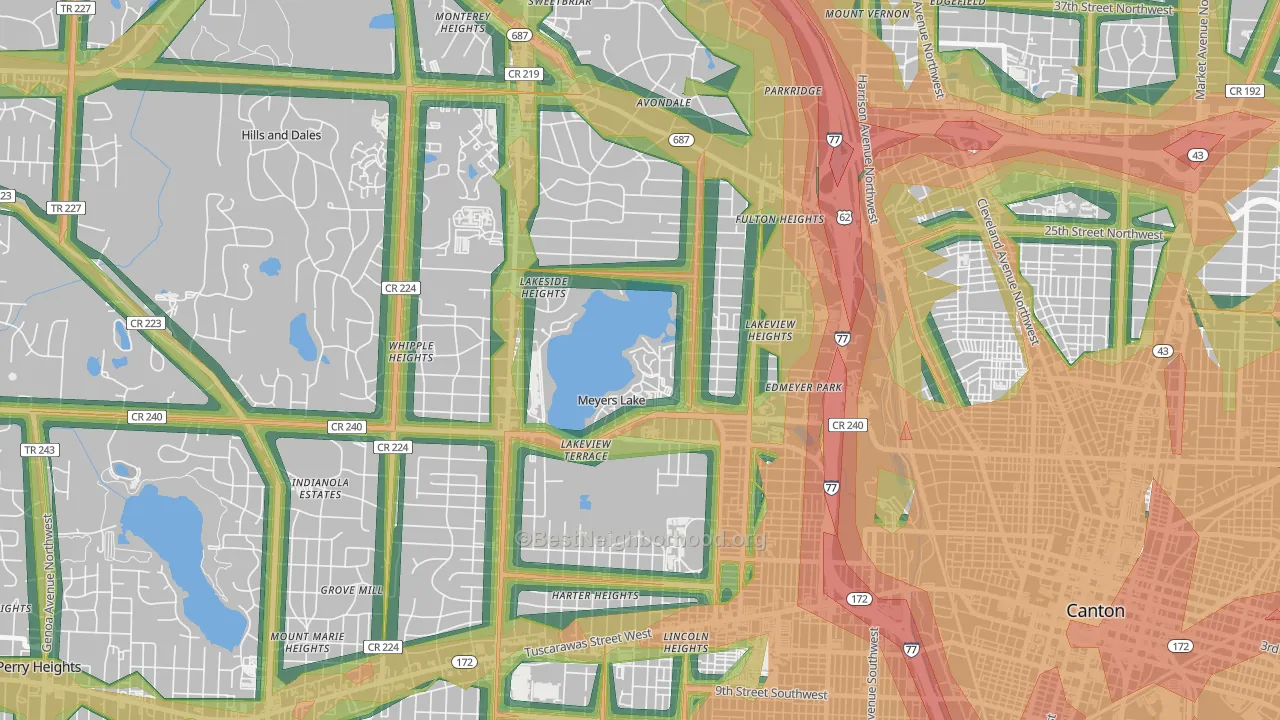 Meyers Lake, OH Map of Noise Levels in Meyers Lake