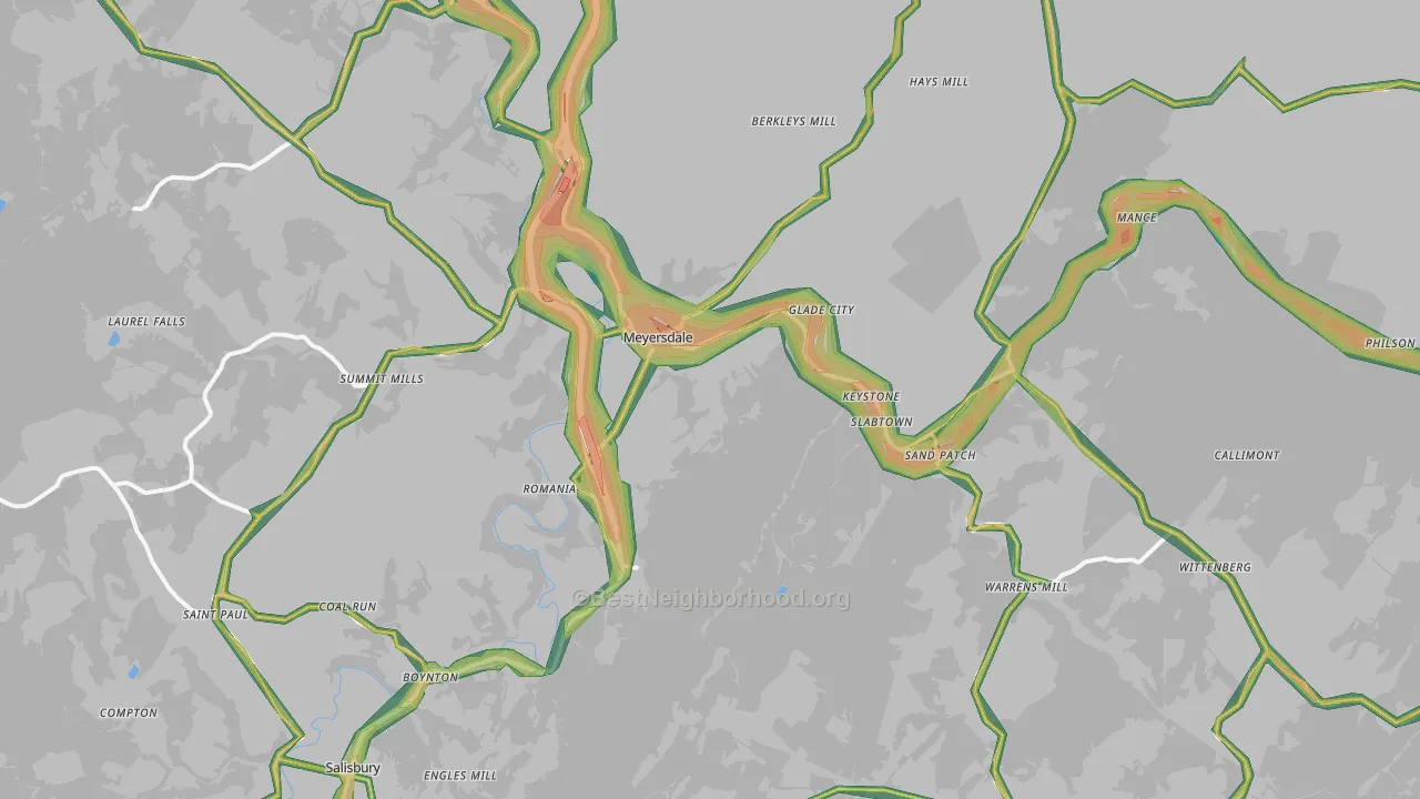 Meyersdale, PA Map of Noise Levels in Meyersdale