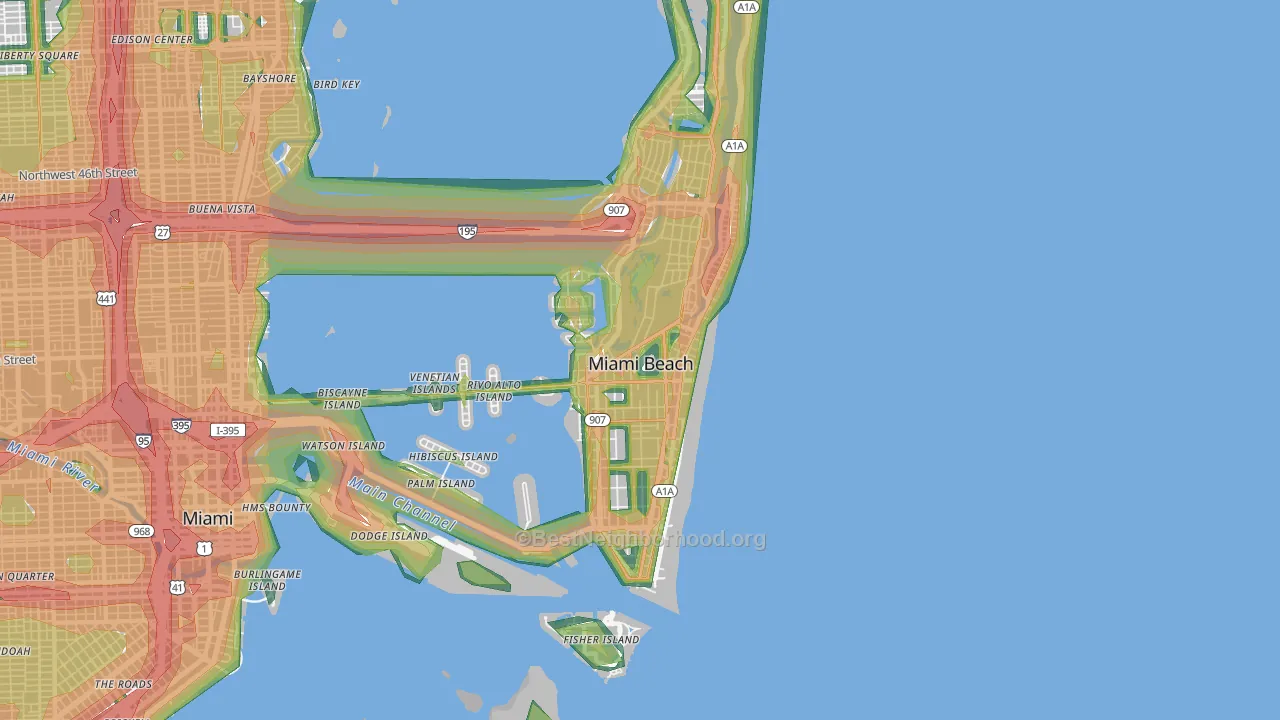 Miami Beach, FL Map of Noise Levels in Miami Beach