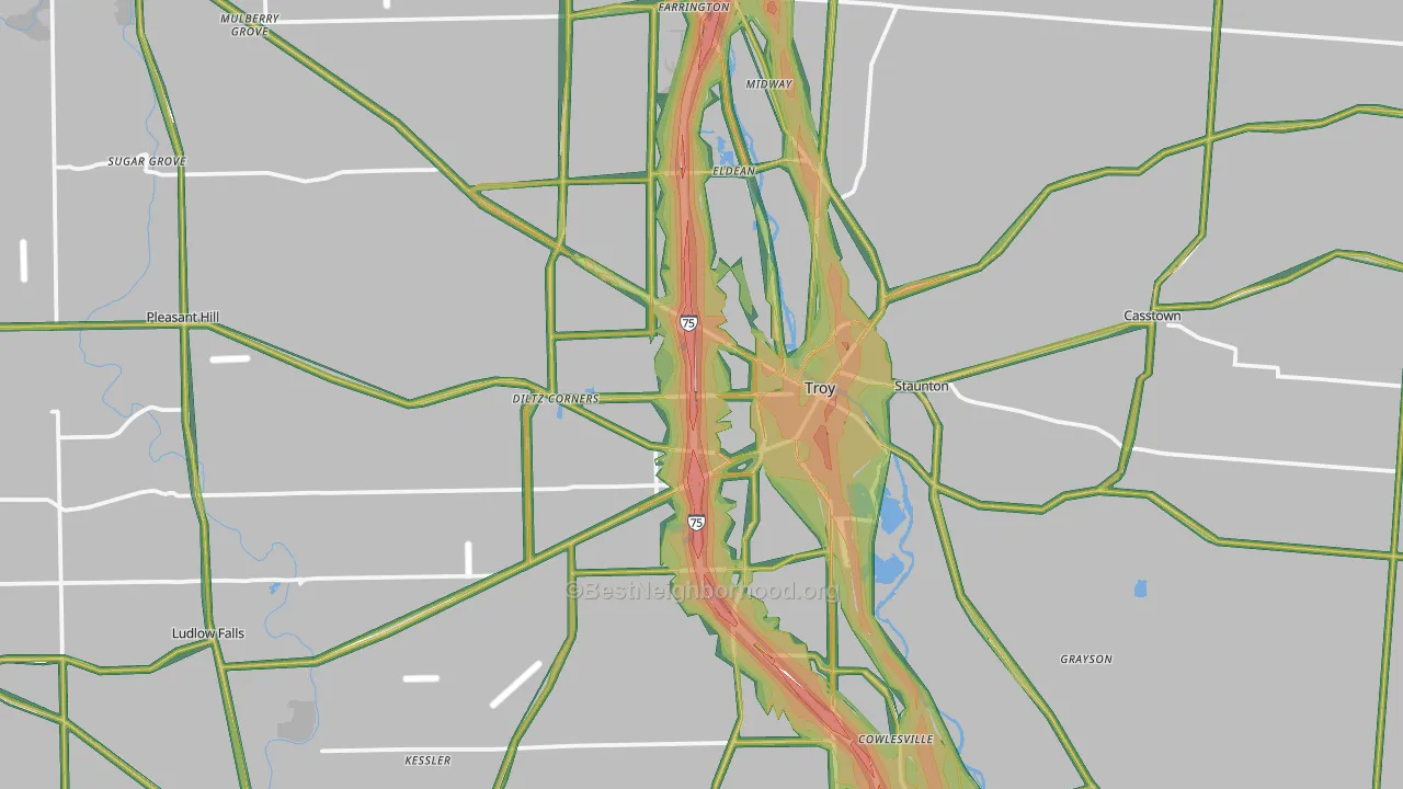 Miami County, OH Map of Noise Levels in Miami County