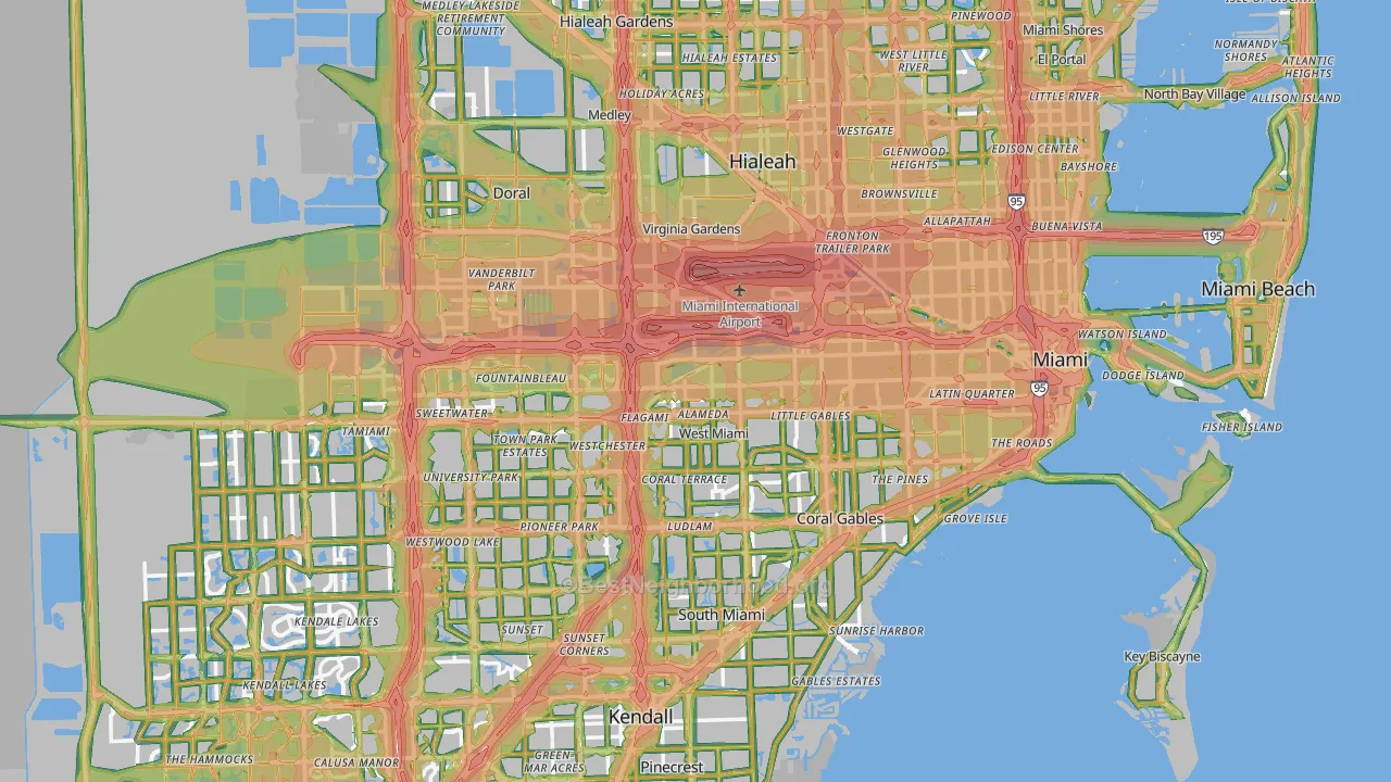 Miami-Dade County, FL Map of Noise Levels in Miami-Dade County