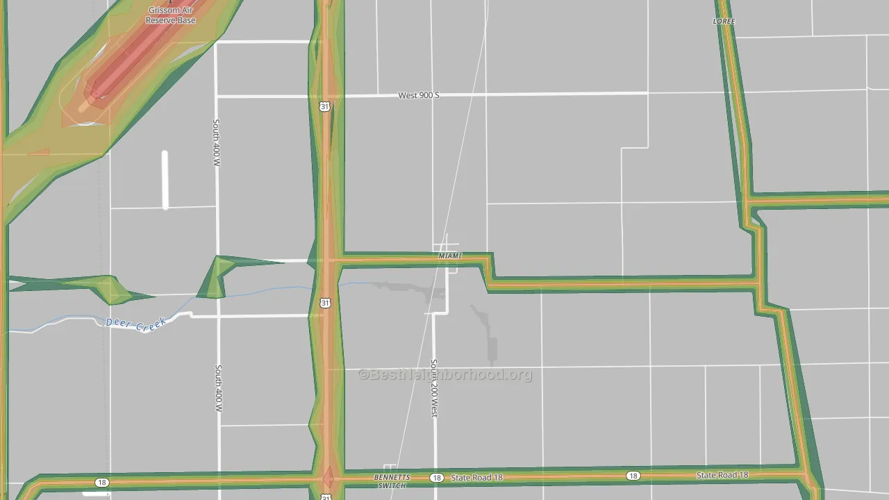 Miami, IN Map of Noise Levels in Miami