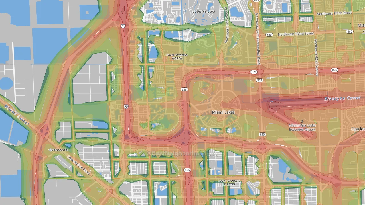Miami Lakes, FL Map of Noise Levels in Miami Lakes