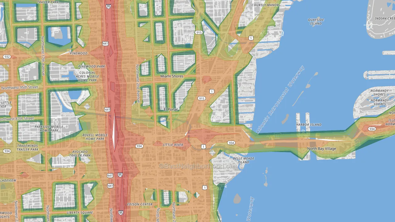 Miami Shores, FL Map of Noise Levels in Miami Shores