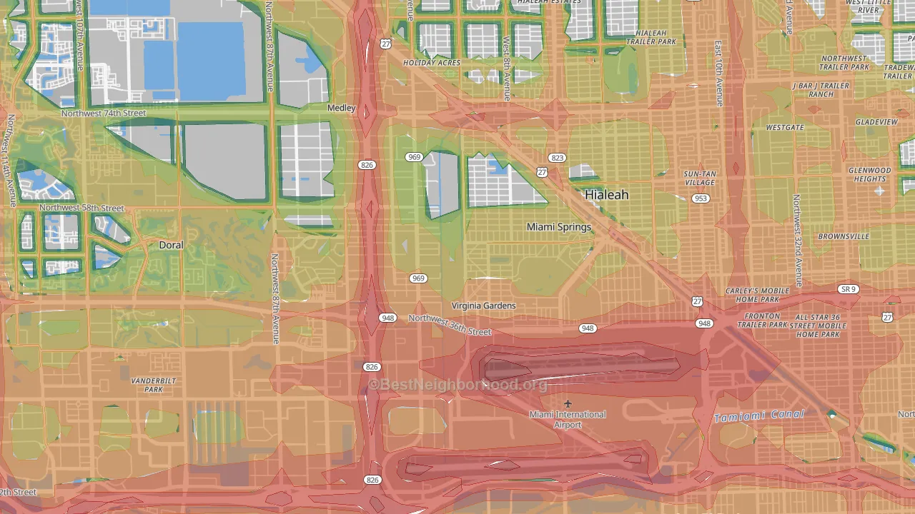 Miami Springs, FL Map of Noise Levels in Miami Springs