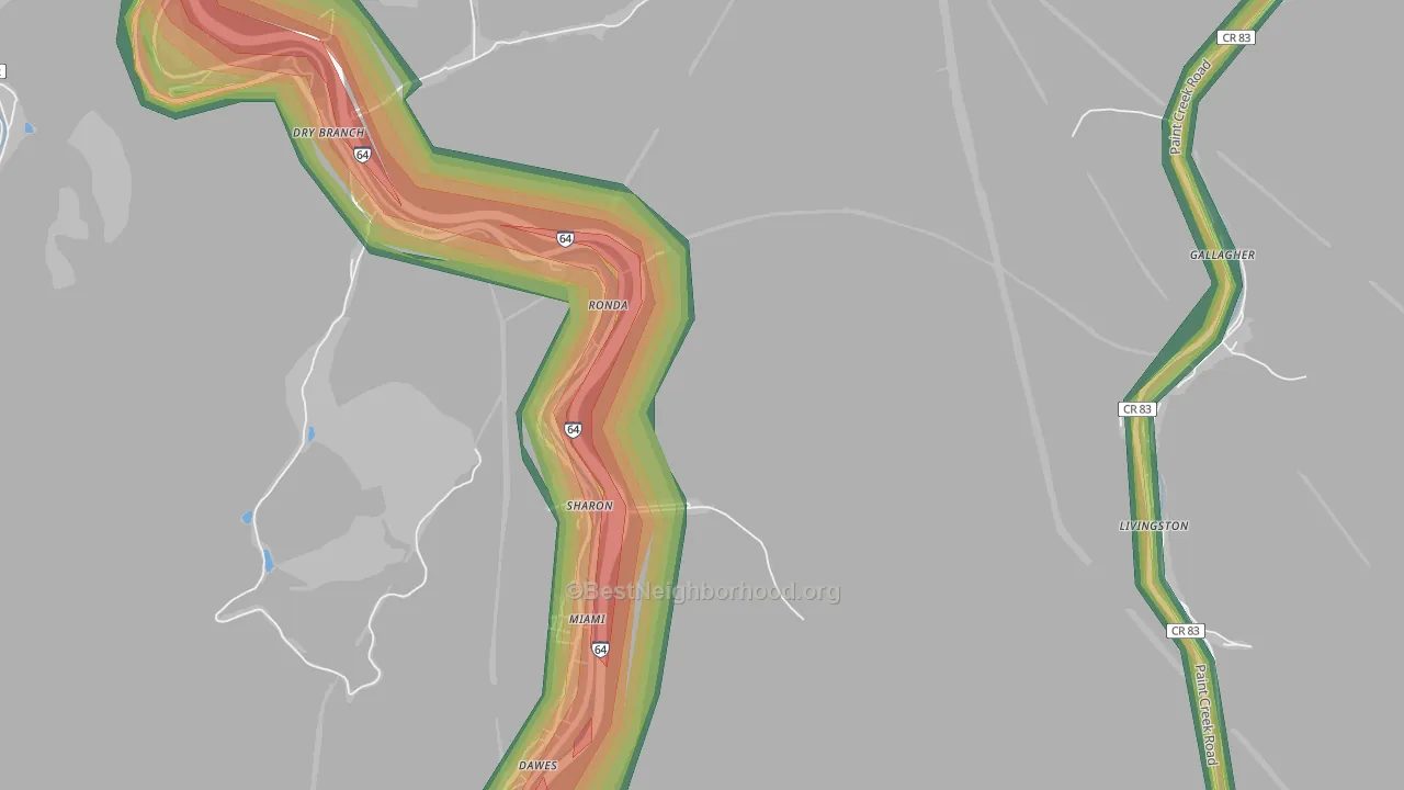 Miami, WV Map of Noise Levels in Miami