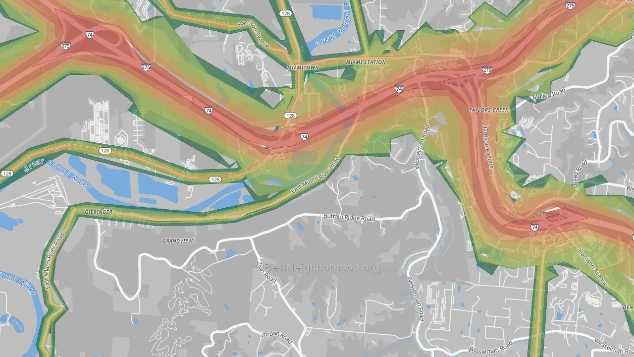 Miamitown, OH Map of Noise Levels in Miamitown