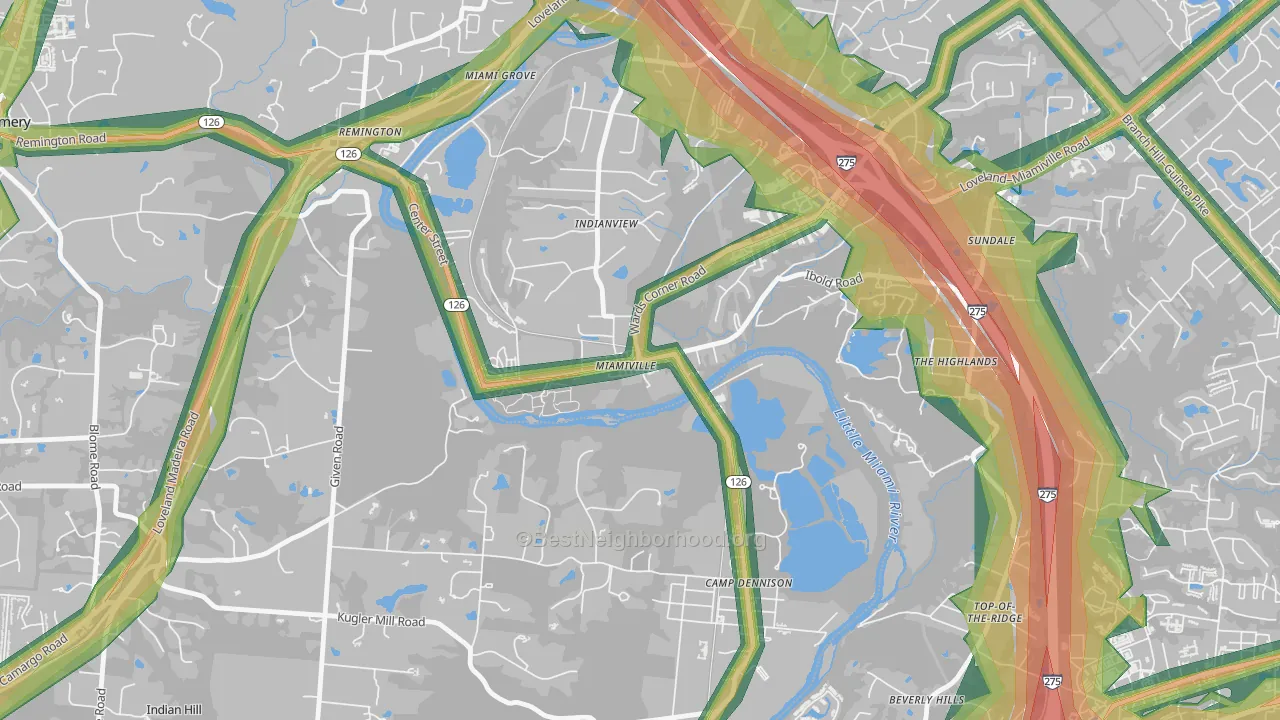 Miamiville, OH Map of Noise Levels in Miamiville