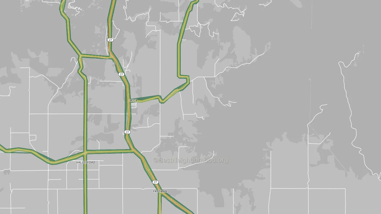 Mica, WA Map of Noise Levels in Mica