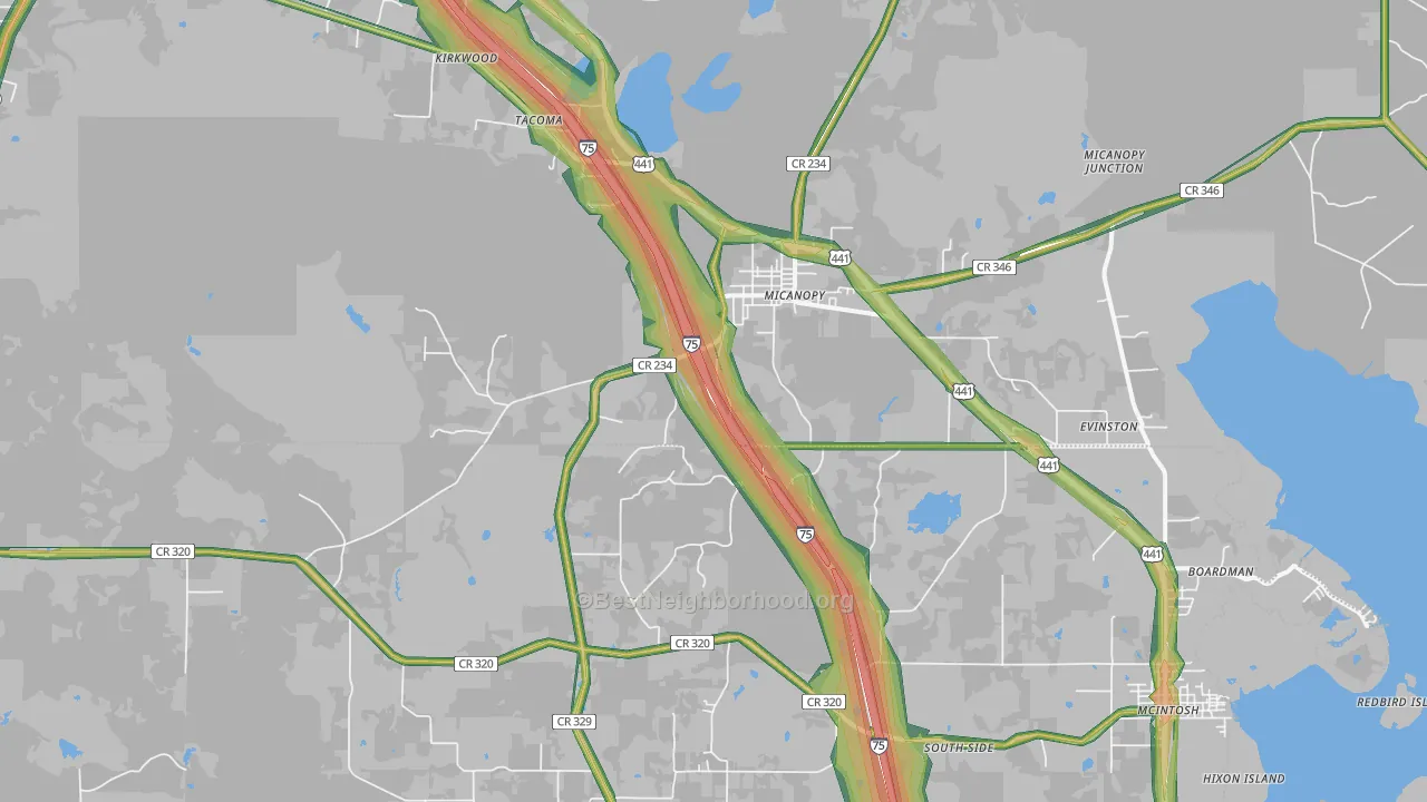 Micanopy, FL Map of Noise Levels in Micanopy