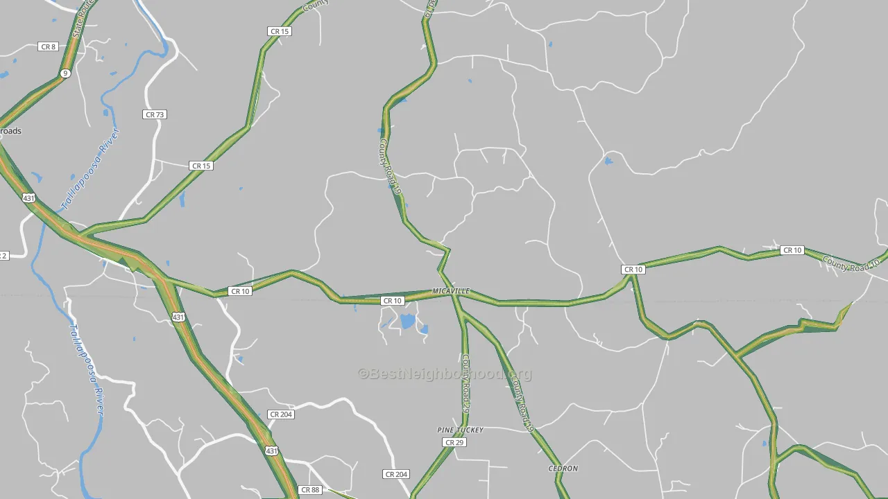 Micaville, AL Map of Noise Levels in Micaville