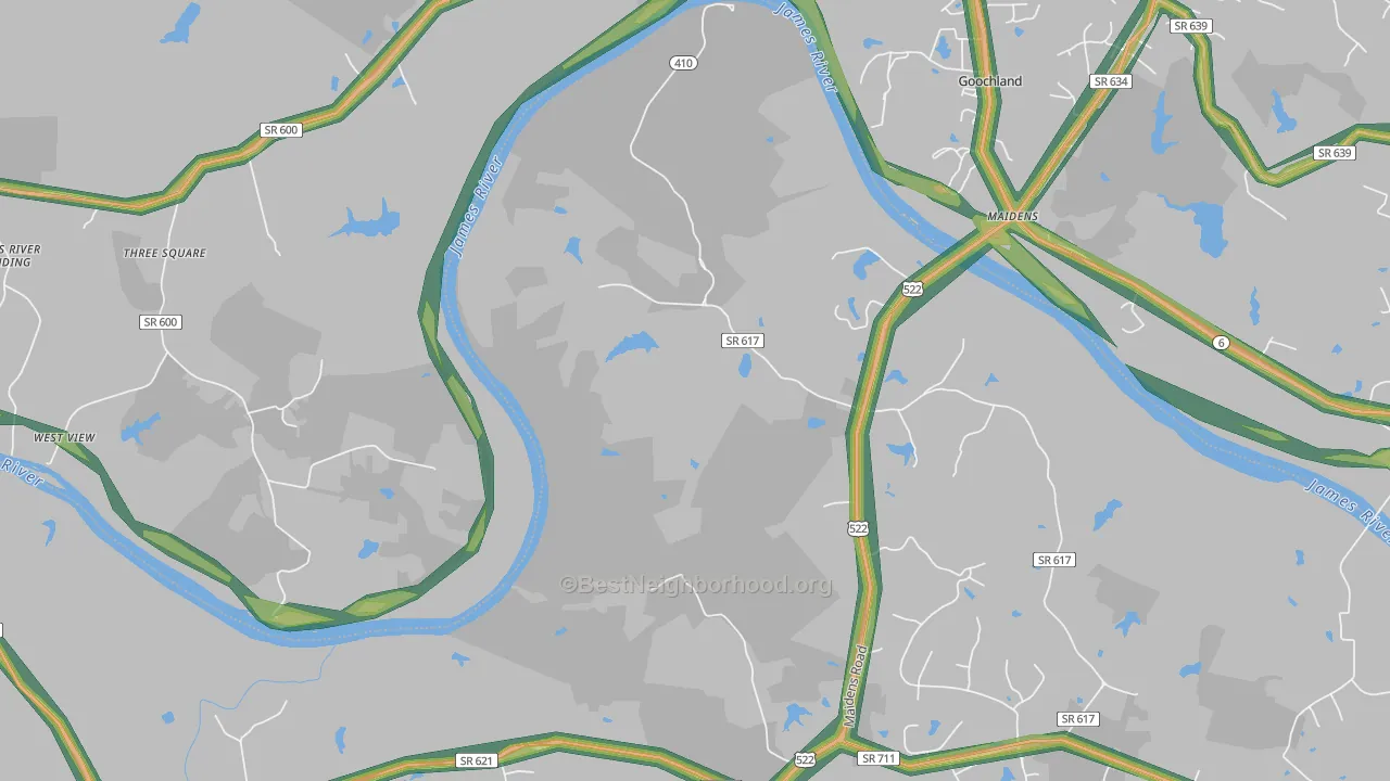 Michaux, VA Map of Noise Levels in Michaux