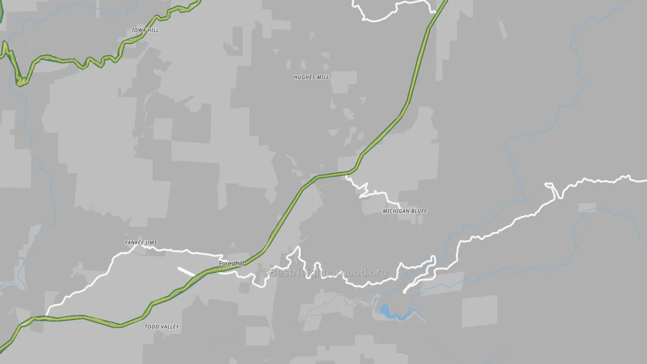 Michigan Bluff, CA Map of Noise Levels in Michigan Bluff