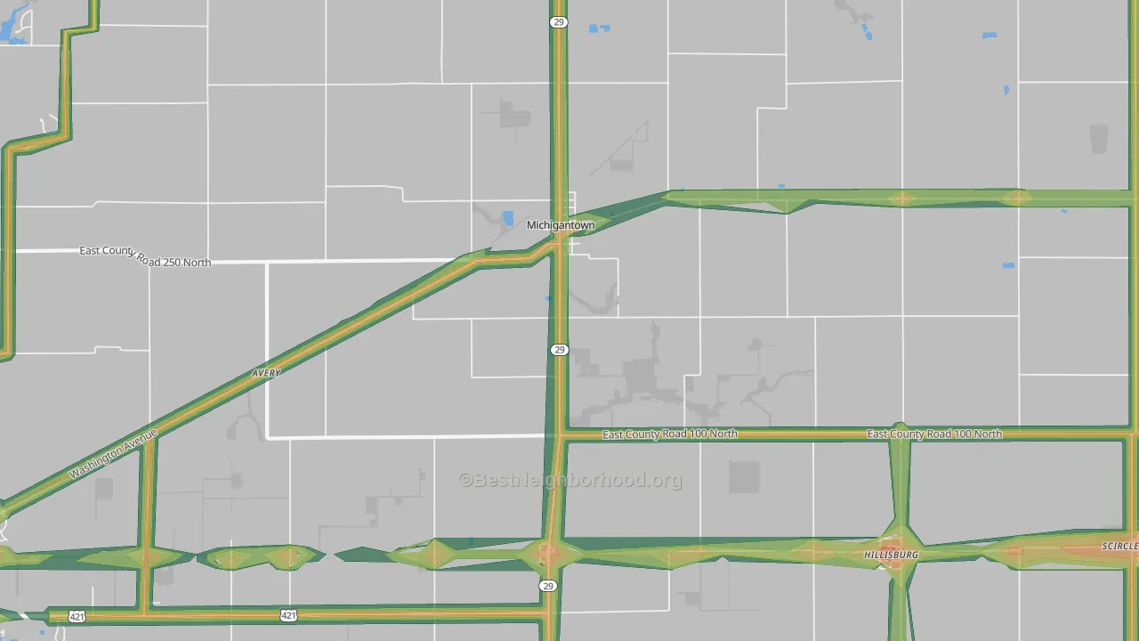 Michigantown, IN Map of Noise Levels in Michigantown