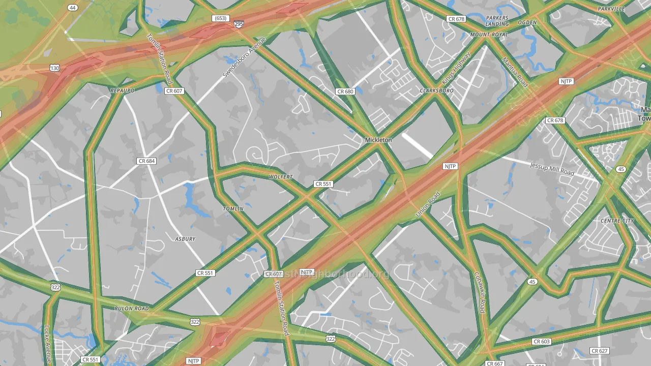 Mickleton, NJ Map of Noise Levels in Mickleton