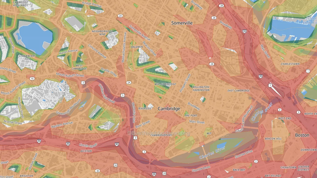 Mid-Cambridge, Cambridge, MA Map of Noise Levels in Mid-Cambridge